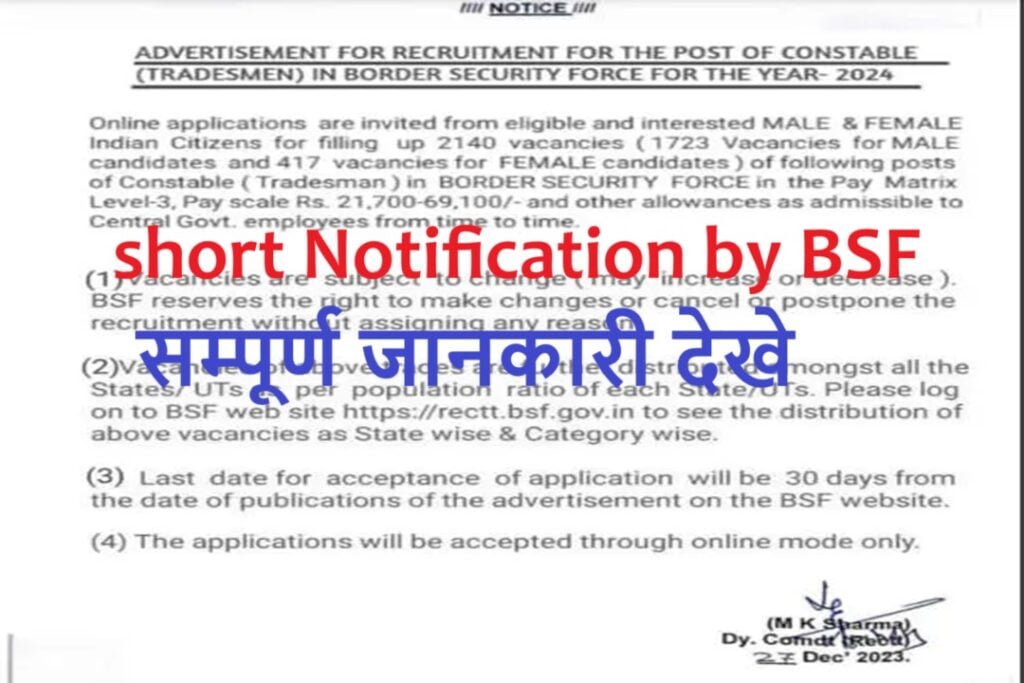 BSF Tradesman Recruitment 2024