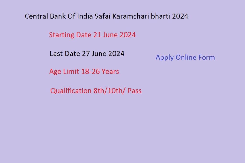 Central Bank Of India Safai Karamchari bharti 2024