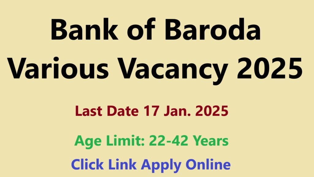 Bank of Baroda Various Vacancy 2025 Apply Online