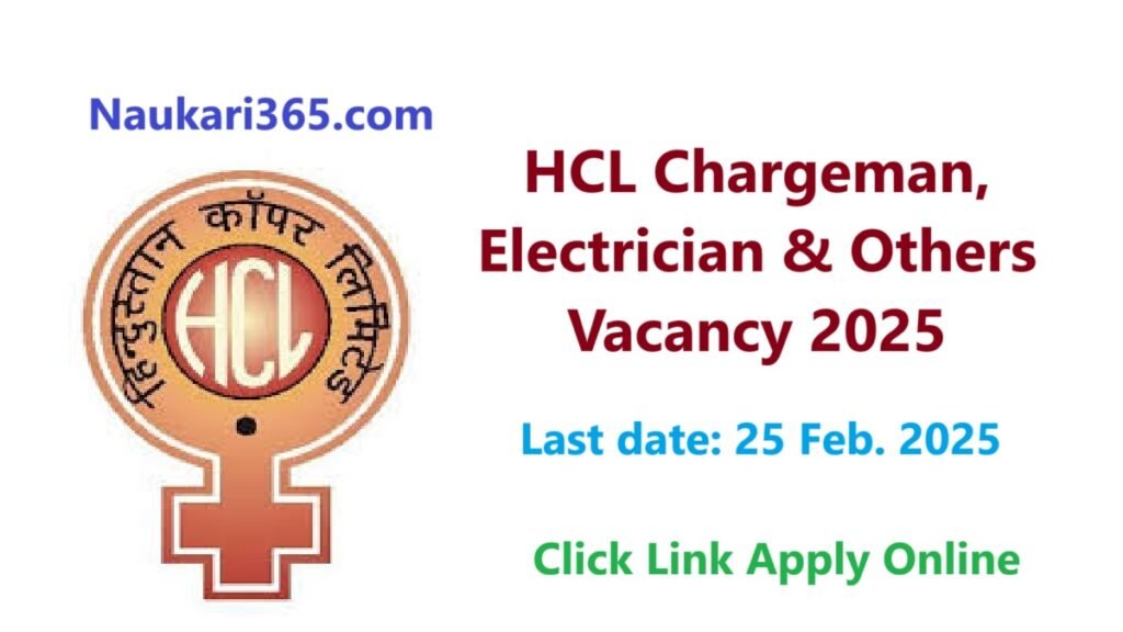 HCL Chargeman Electrician Vacancy 2025 Apply Online