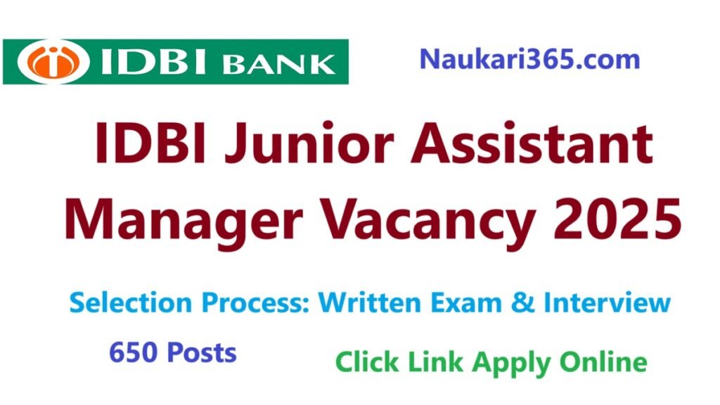 IDBI Bank Junior Assistant Manager Vacancy 2025